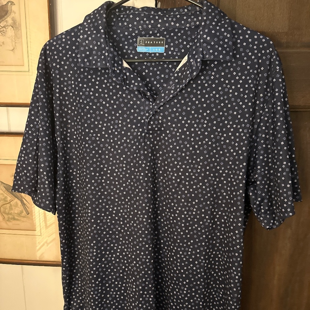 PGA Tour Men's Dry Fit Golf Sport Polo Shirt, size Large, Blue multicolor